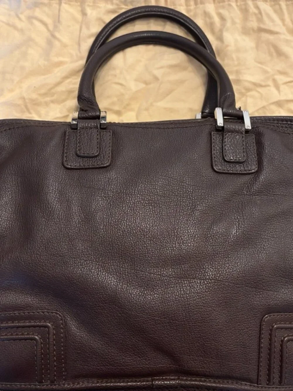 LOEWE Brown Pebbled Leather 2-Way Briefcase Business Bag w/ Strap & Dust Bag